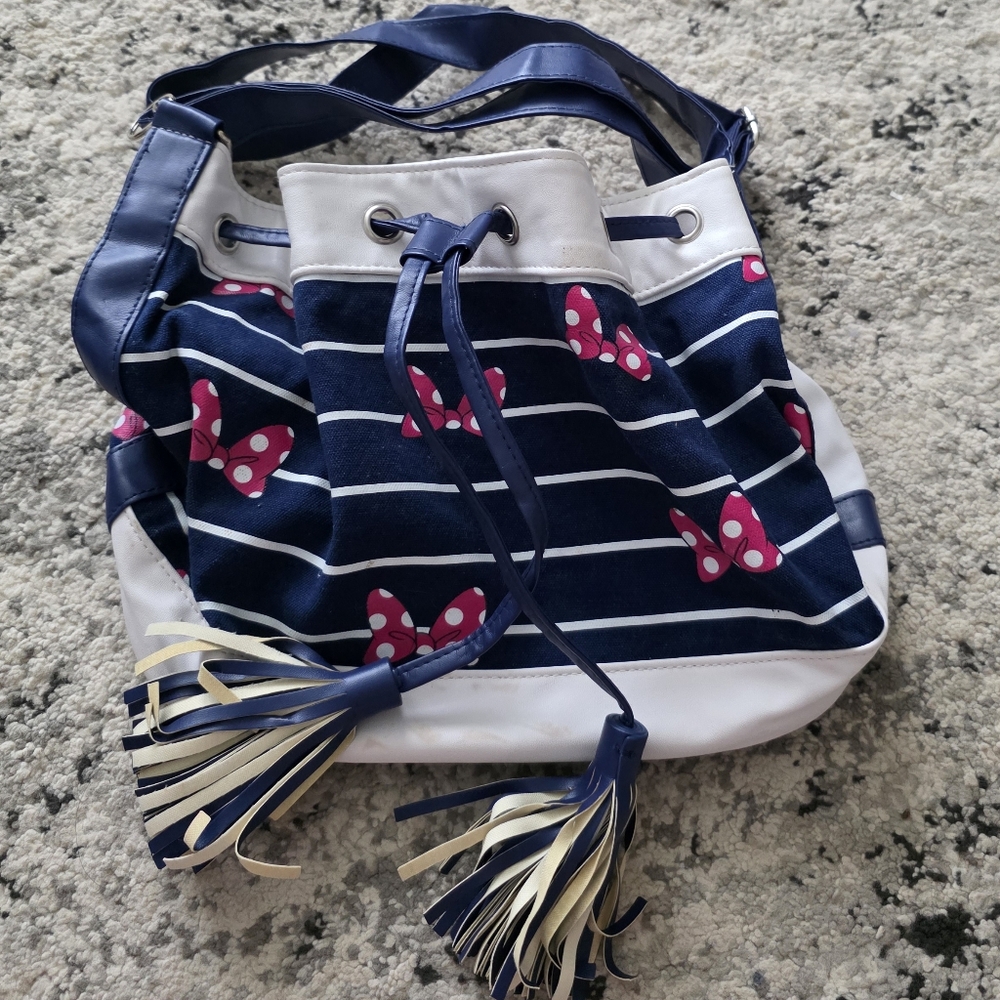 Disney Parks Minnie Mouse blue and white bucket bag